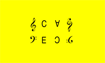 The reverse side of the card shown at the left - showing what the note represents in the treble and bass clefs